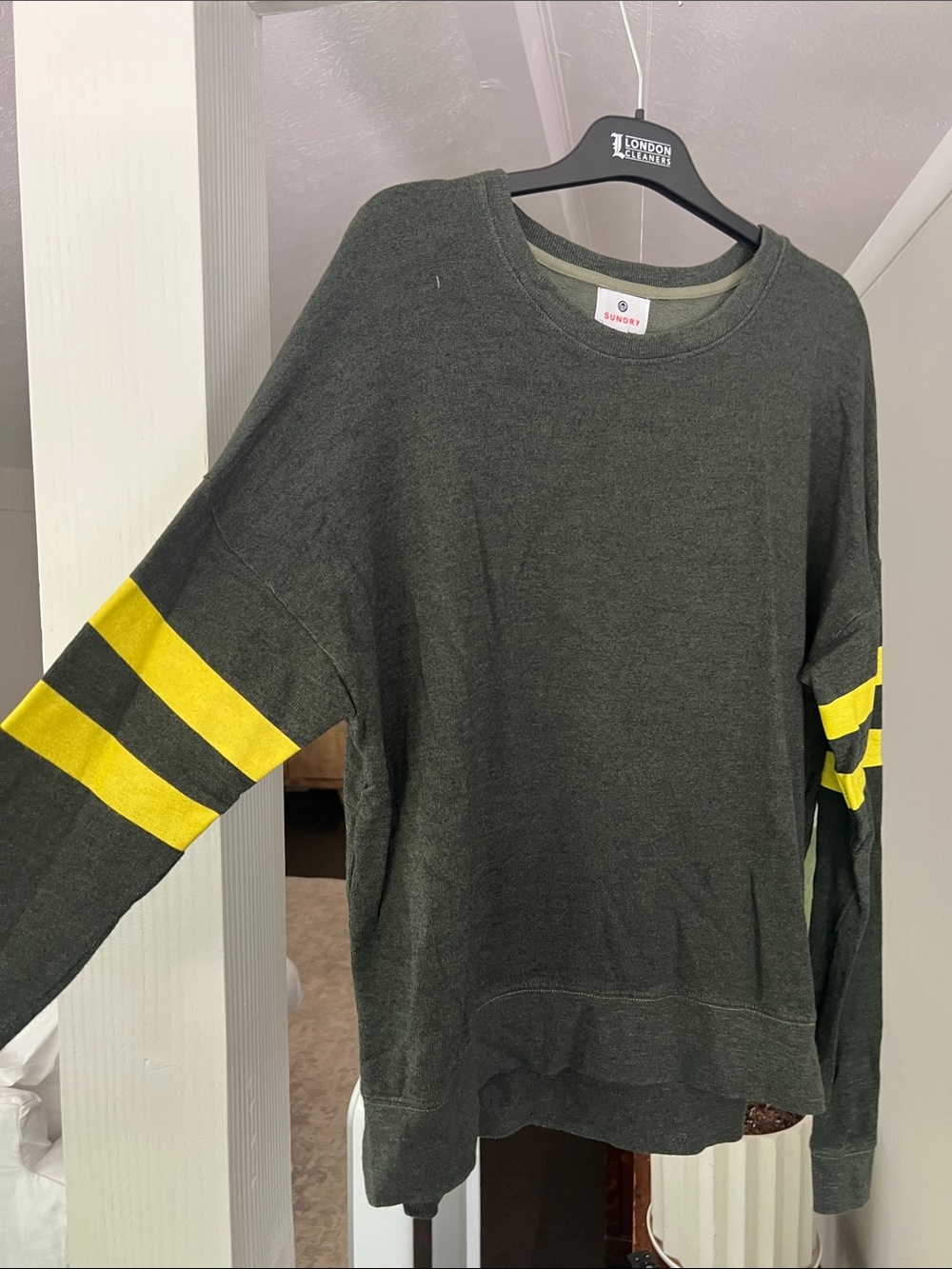 Sundry long sleeve top Olive with Yellow Stripes